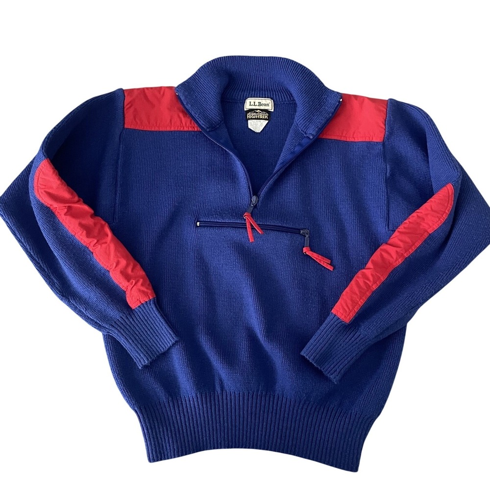 Vintage L.L. Bean High Trek Wool Blend Jacket Blue Red Nylon Patches 80s 90s | L